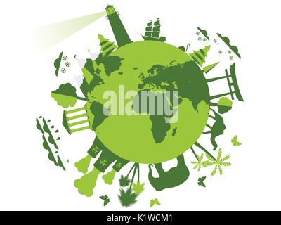 Animals and attractions on the planet, the environment. Animal shelter. Planet earth sights. Vector illustration. Stock Vector