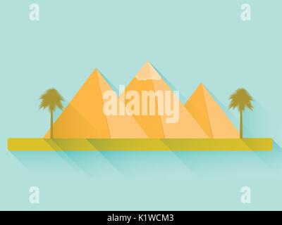 Egyptian pyramids. Flat pyramids. Landscape with the Egyptian pyramids. Vector illustration. Stock Vector