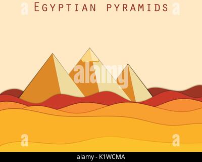 Landscape with the Egyptian pyramids. Paper Desert. Vector illustration. Stock Vector