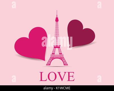 Eiffel Tower with hearts. Paris. Postcard Valentine's Day. Vector illustration. Stock Vector