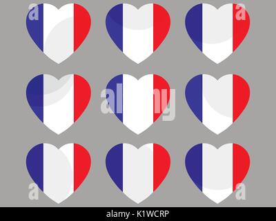 Hearts with the French flag. Vector illustration. Stock Vector