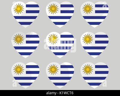 Heart icons with the flag of Uruguay. I love Uruguay. Vector illustration. Stock Vector