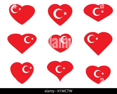 Turkey. Hearts with the Turkish flag. Vector illustration. Stock Vector