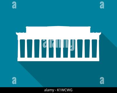 The building with columns flat icon with long shadow. Vector illustration. Stock Vector