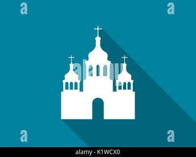 Church flat icon with long shadow. Vector illustration. Stock Vector