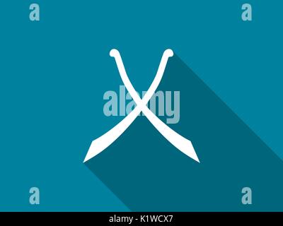 Crossed swords with long shadow. Scimitar icon. Vector illustration. Stock Vector