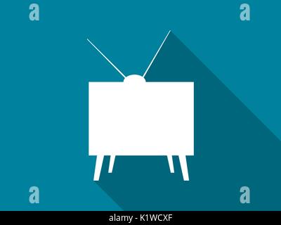 Retro TV flat icon with long shadow. Vector illustration. Stock Vector