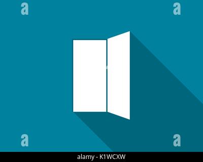 Open door flat icon with long shadow. Vector illustration. Stock Vector