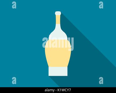 Bottle of wine with a long shadow. Vector illustration. Stock Vector