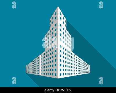 Multi-storey building with a long shadow. Flat icon. Vector illustration. Stock Vector