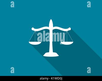Scales of justice flat icon with long shadow. Vector illustration. Stock Vector
