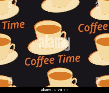 Seamless pattern with cup of coffee on a saucer. Coffee time. Vector illustration. Stock Vector