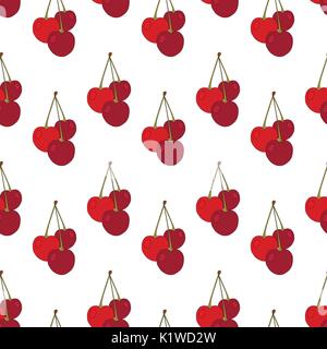 Seamless pattern with cherries. Cherries on a white background. Vector illustration. Stock Vector