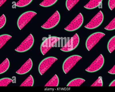 Seamless pattern with watermelons. Slices of watermelon with seeds. Vector illustration Stock Vector