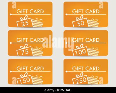 Gift card with a gift box. Realistic gift card with a gradient background color. Set of vector illustrations. Stock Vector