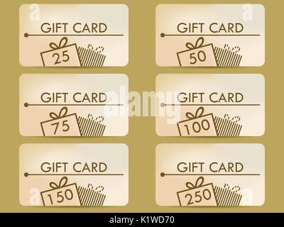 Gift card with a gift box. Set of vector illustrations. Stock Vector