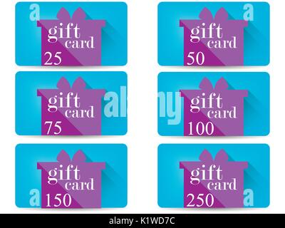 Gift card with a gift box in a flat style with a long shadow. Vector illustration Stock Vector