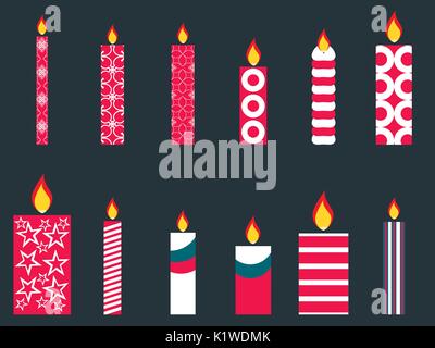 Set of Christmas candles in a flat style. Vector illustration. Stock Vector