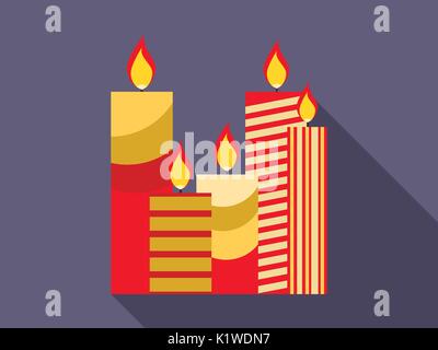 Christmas candles in a flat design with long shadow. Vector illustration. Stock Vector
