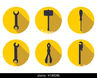 Repair tools icons with a long shadow. Vector illustration Stock Vector