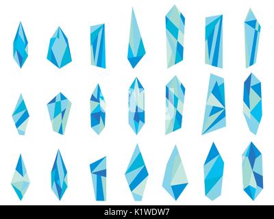 Crystals isolated on white background. Minerals, design elements. Vector illustration Stock Vector
