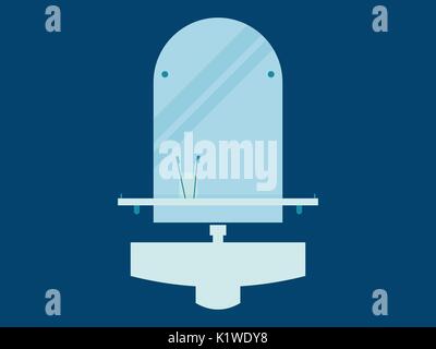 Bathroom. Mirror, sink and toothbrush in a flat style. Vector illustration Stock Vector