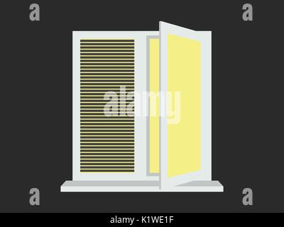 The light from the open window with shutters. Yellow light. Vector illustration Stock Vector