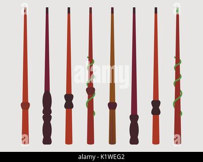Magic wands. Magic and magical objects. Tool wizard. Vector illustration. Stock Vector