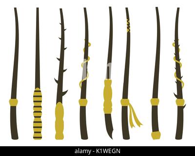Magic wands. Magic and magical objects. Wizard tool. Vector illustration. Stock Vector