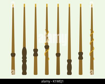 Magic wands. Magic and magical objects. Wizard tool. Vector illustration. Stock Vector