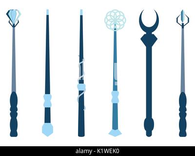 Magic wands. Magic and magical objects. Wizard tool. Vector illustration. Stock Vector