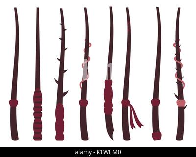 Magic wands. Magic and magical objects. Wizard tool. Vector illustration. Stock Vector