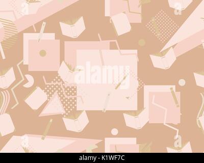 Memphis seamless pattern with books. Geometric elements memphis in the style of 80's. Vector illustration Stock Vector
