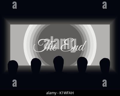 Cinema, theater light from the screen. Shadows of people on the background screen. The view from the back row of the cinema. Vector illustration. Stock Vector
