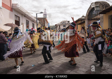 June 17, 2017 Pujili, Ecuador: traditional dancers performing at the Corpus Christi parade Stock Photo