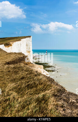The area of chalk headlands in East Sussex, England called Beachy Head. Lies very close to Eastbourne and is famous for its Lighthouse. Stock Photo