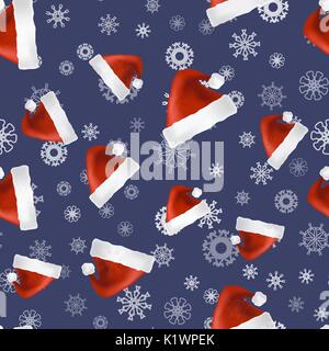 Red Hat and Snowflakes Seamless Pattern Stock Vector
