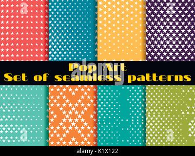 Stars, Pop Art seamless pattern background. Set vector illustration. Stock Vector