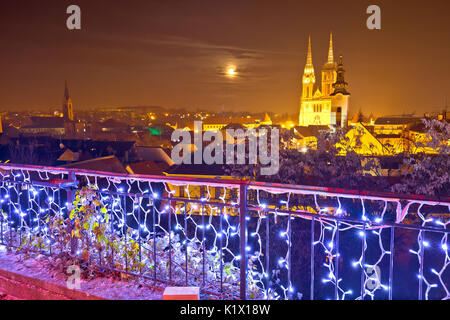 Zagreb cathedral and cityscape evening advent view, famous landmarks of Croatian capital city Stock Photo