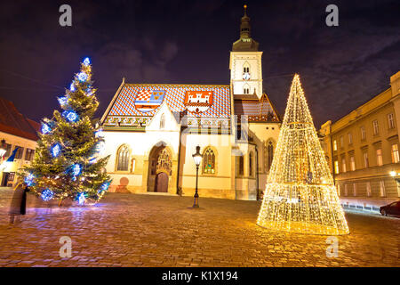 Zagreb government square advent evening view, saint Mark square, capital of Croatia Stock Photo