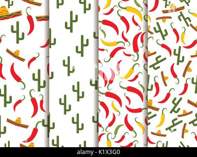 Seamless pattern with sombrero, pepper and cactus. Mexican motif. Vector illustration Stock Vector