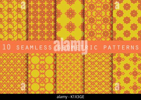 Set of 10 geometric seamless pattern. The pattern for wallpaper, tiles, fabrics and designs. Vector. Stock Vector
