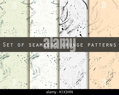Seamless pattern in grunge style. Seamless pattern with blots and strokes. Set. For wallpaper, bed linen, tiles, fabrics, backgrounds. Vector texture. Stock Vector