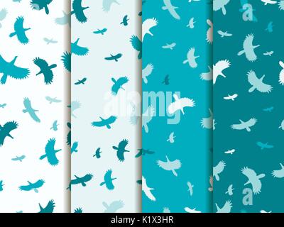 Seamless patterns with birds. Color mint blue. Vector backgrounds Stock Vector