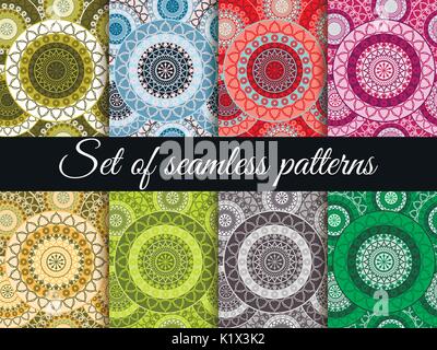 Mandala seamless pattern set. Geometric pattern in Buddhist and Hindu style. Vector illustration. Stock Vector