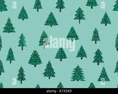 Seamless pattern with Christmas trees in a flat style. Decorated Christmas tree. Vector illustration. Stock Vector