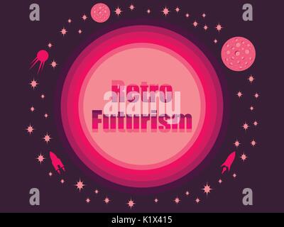 Retro futurism in 80's retro style. Space travel, asteroids and space ships. Vector illustration. Stock Vector
