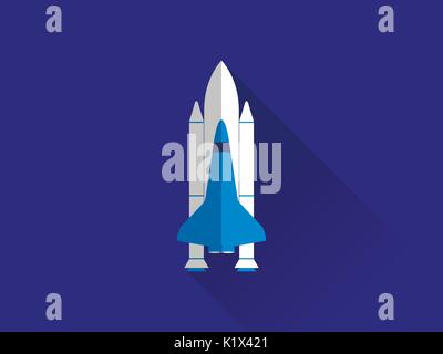 Space shuttle in a flat style with a long shadow. Vector illustration Stock Vector