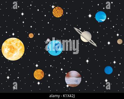 Planets of the solar system. Outer space, open space. Vector illustration Stock Vector