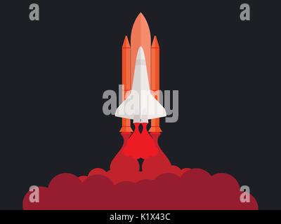 Space shuttle. Launching the satellite. Take-off space ship. Vector illustration Stock Vector